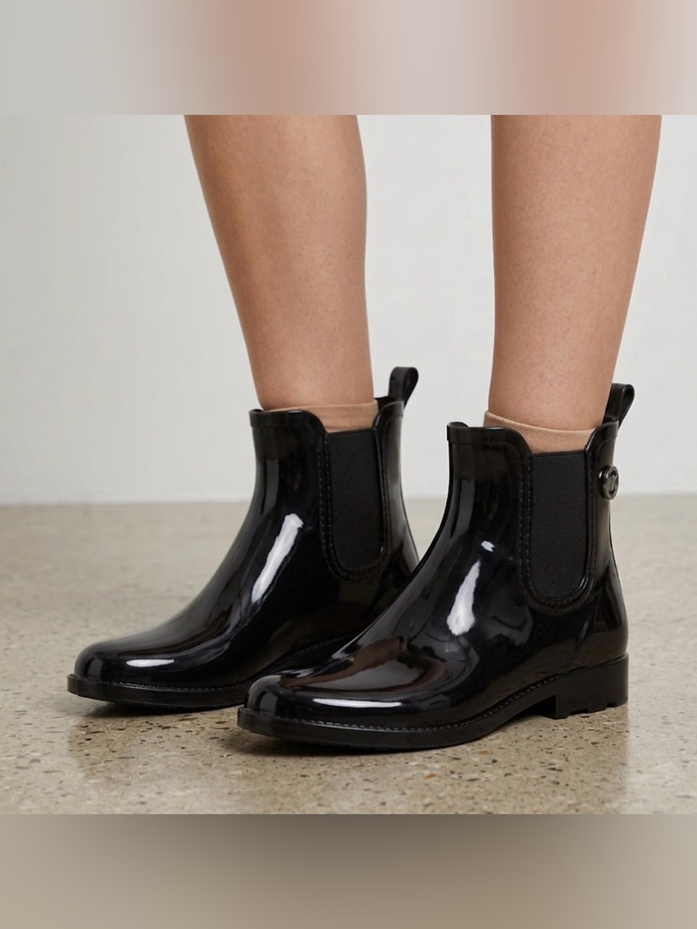Michael Kors Black Glossy Rain Ankle Boots Size 8 - MK Fulton Waterproof - Picture 13 of 14